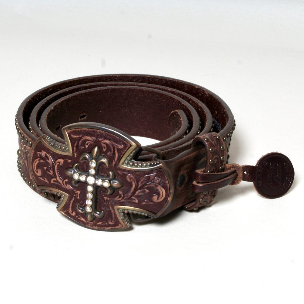 Mens Tony Lama Belt Size 42 Brown Hand Tooled Leather Belt C50585